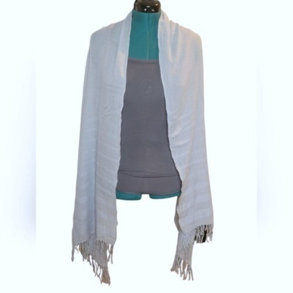 Light Blue‎ Sequin Striped Knit Wrap Scarf with Fringe Trim Shimmer Shawl